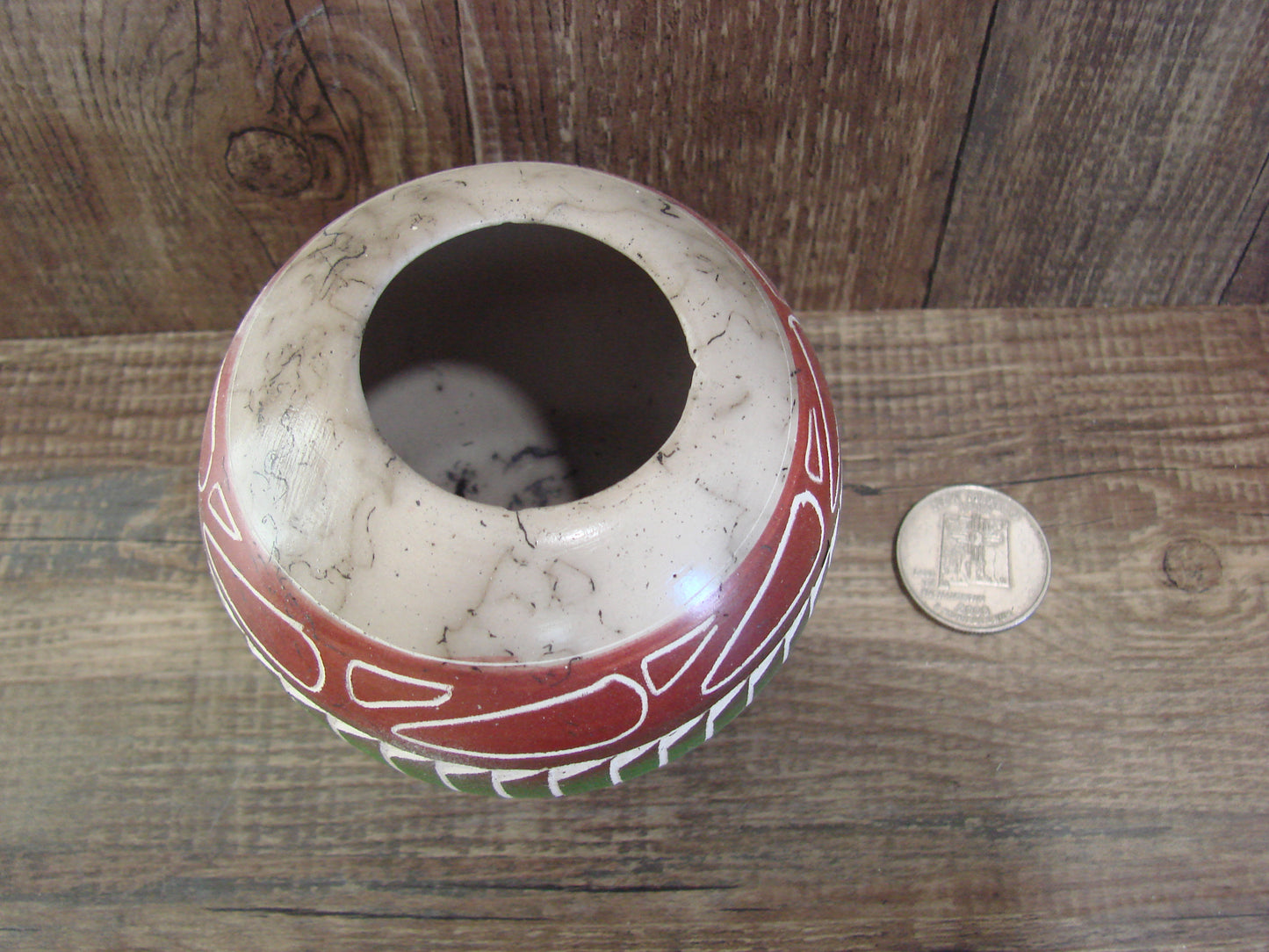 Small Native American Hand Etched Horse Hair Pottery - Benally