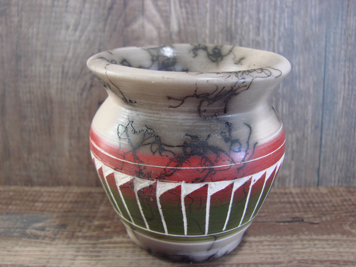 Small Native American Hand Etched Horse Hair Pottery - Benally