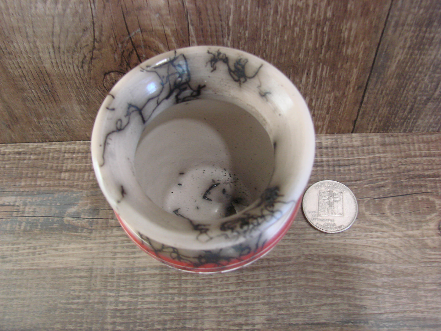 Small Native American Hand Etched Horse Hair Pottery - Benally