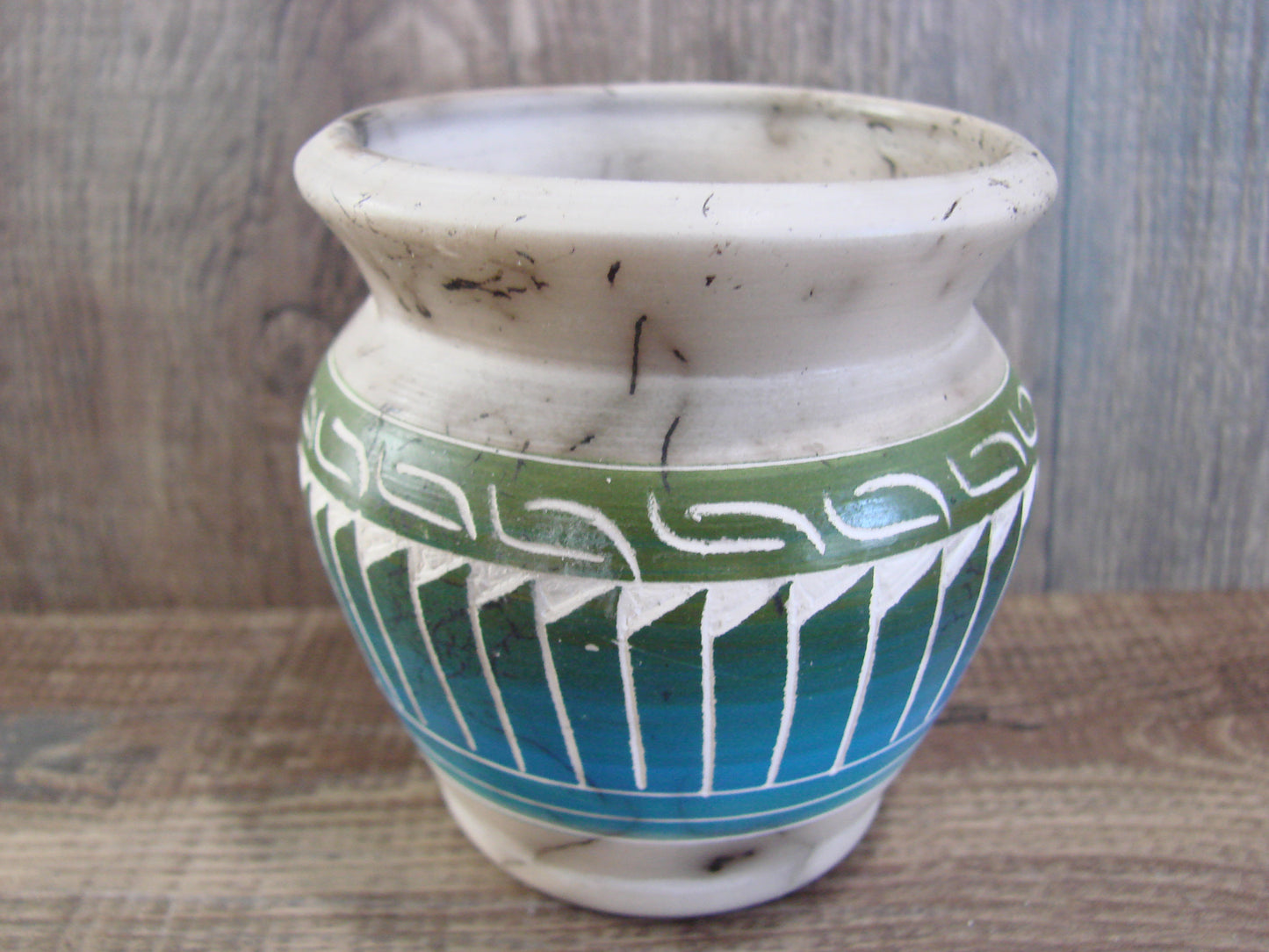 Small Native American Hand Etched Horse Hair Pottery - Benally