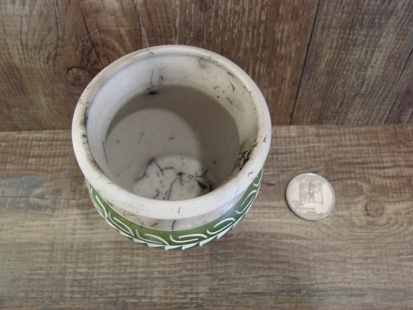 Small Native American Hand Etched Horse Hair Pottery - Benally