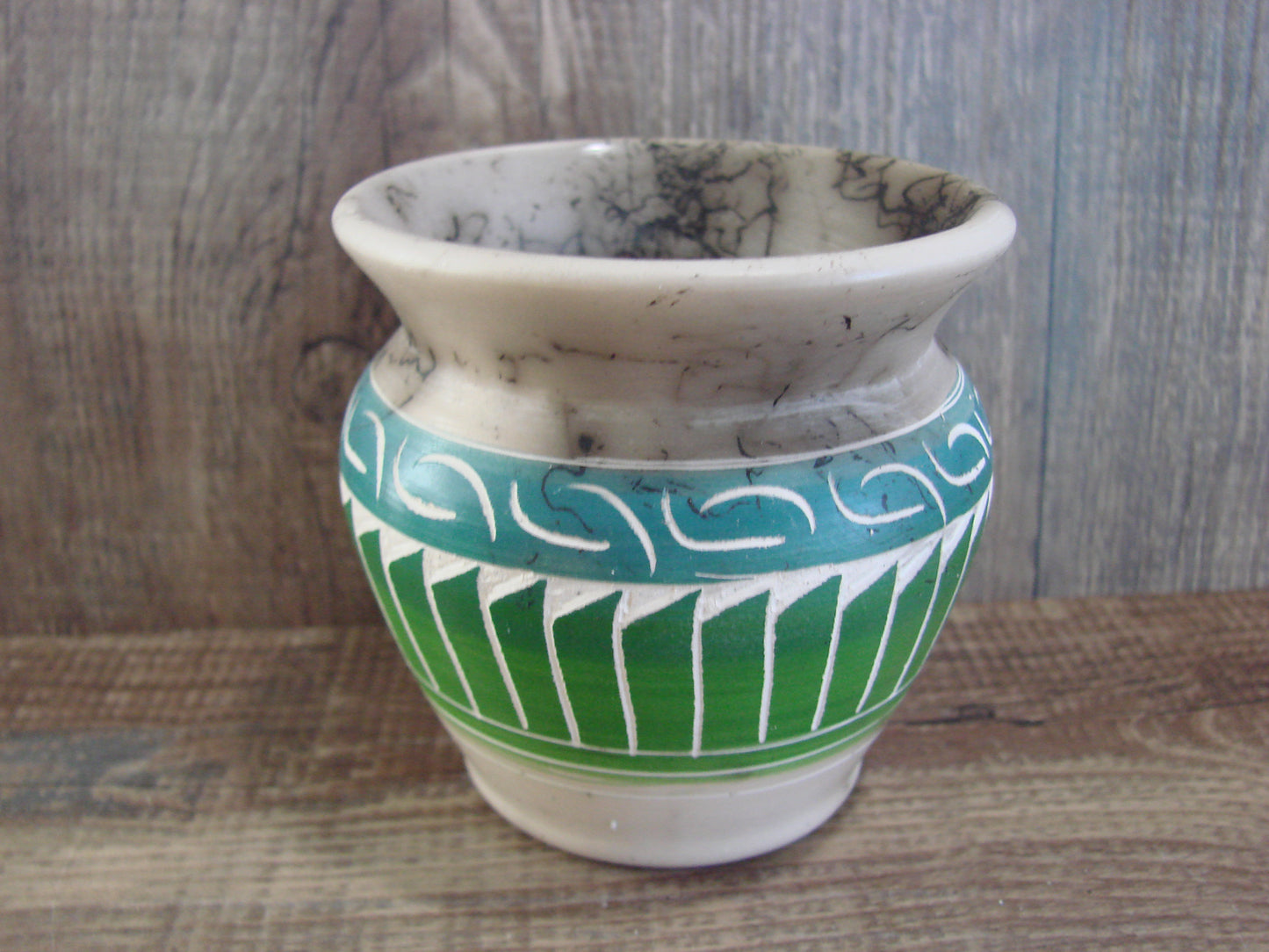 Small Native American Hand Etched Horse Hair Pottery - Benally