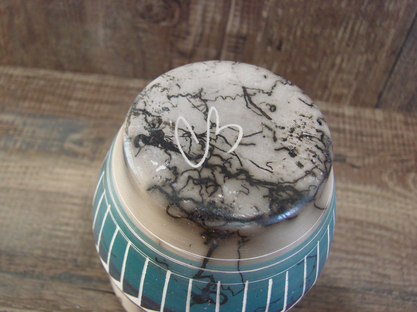 Small Native American Hand Etched Horse Hair Pottery - Benally