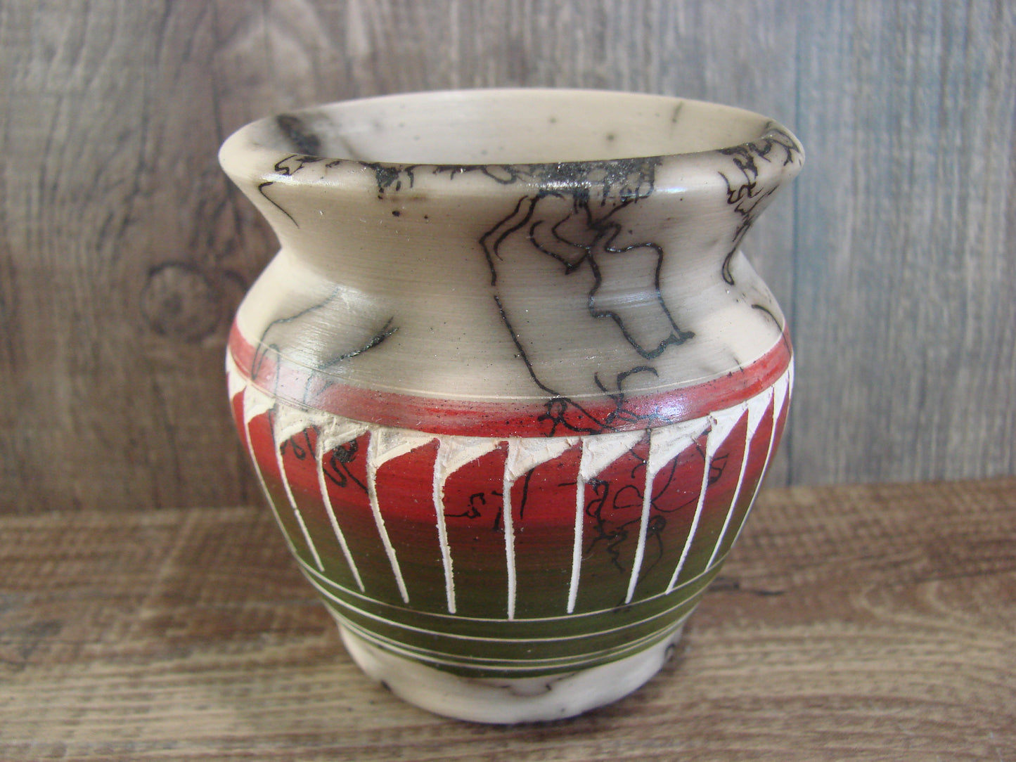 Small Native American Hand Etched Horse Hair Pottery - Benally