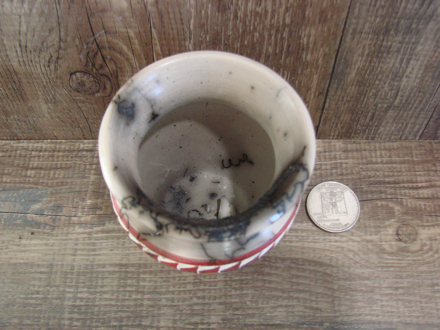 Small Native American Hand Etched Horse Hair Pottery - Benally