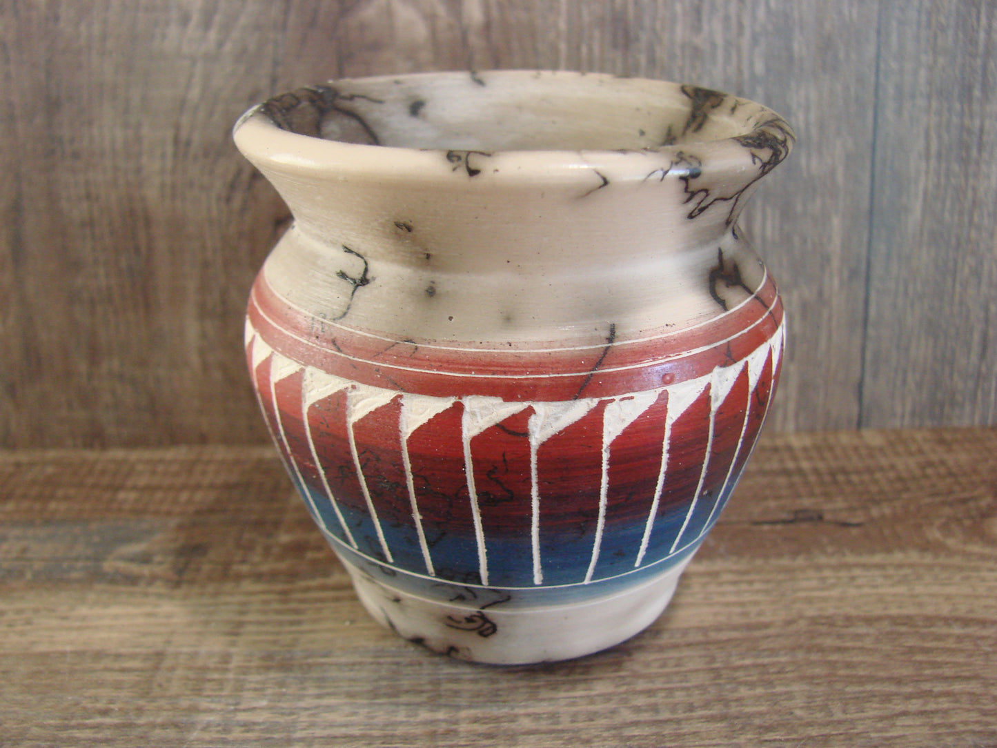 Small Native American Hand Etched Horse Hair Pottery - Benally