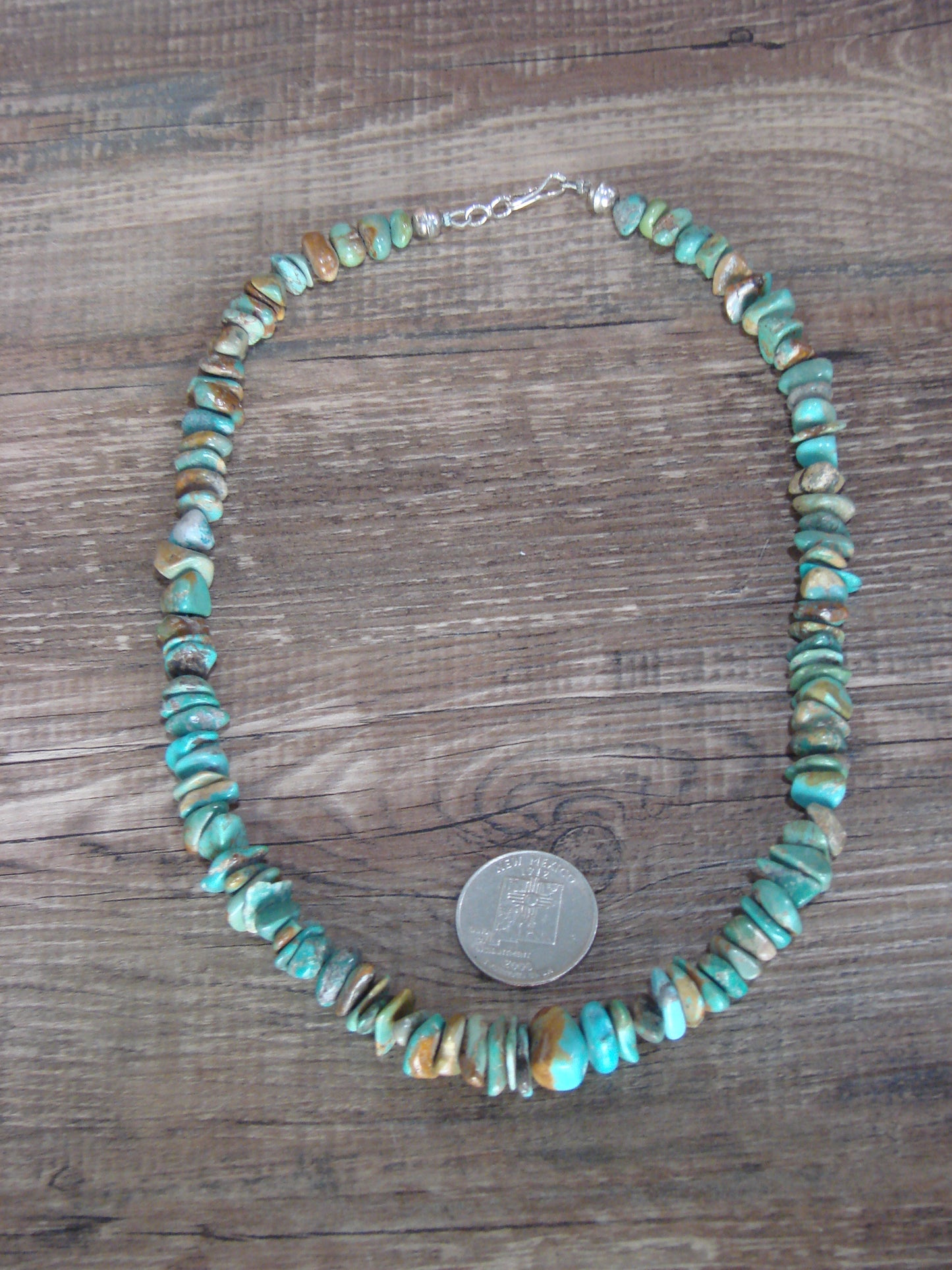 Native American Sterling Silver 17" Turquoise Nugget Stone Necklace by Coriz