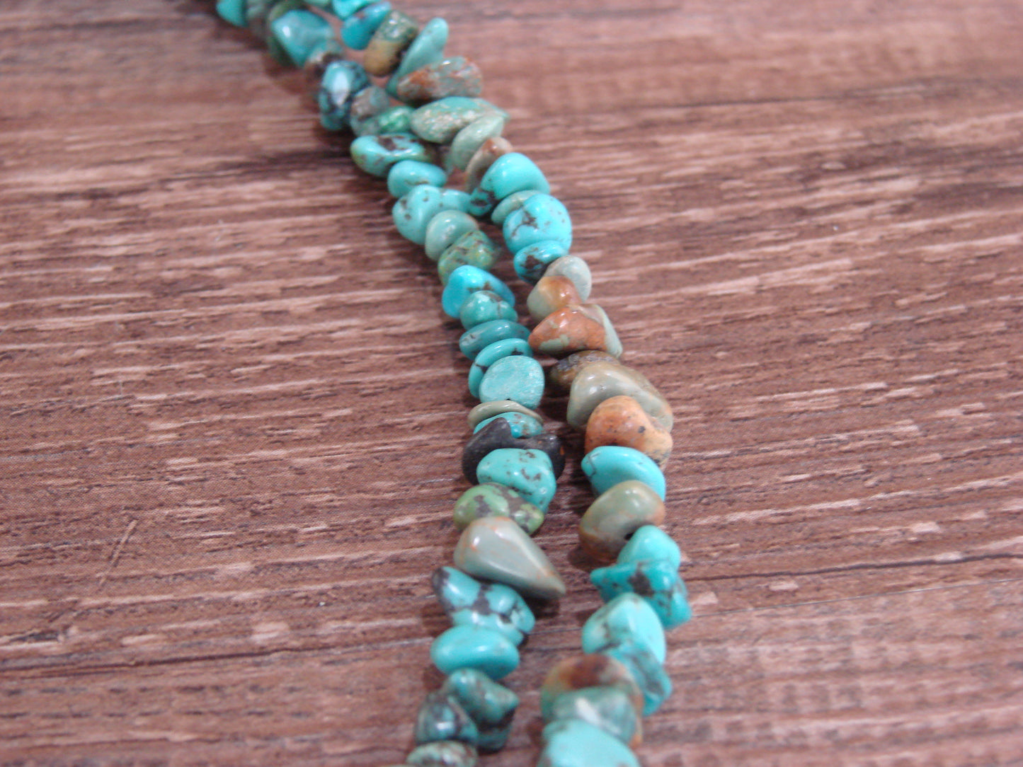 Native American Sterling Silver 36" Turquoise Nugget Stone Necklace by Coriz
