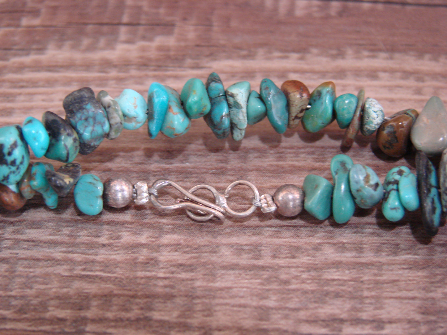 Native American Sterling Silver 36" Turquoise Nugget Stone Necklace by Coriz
