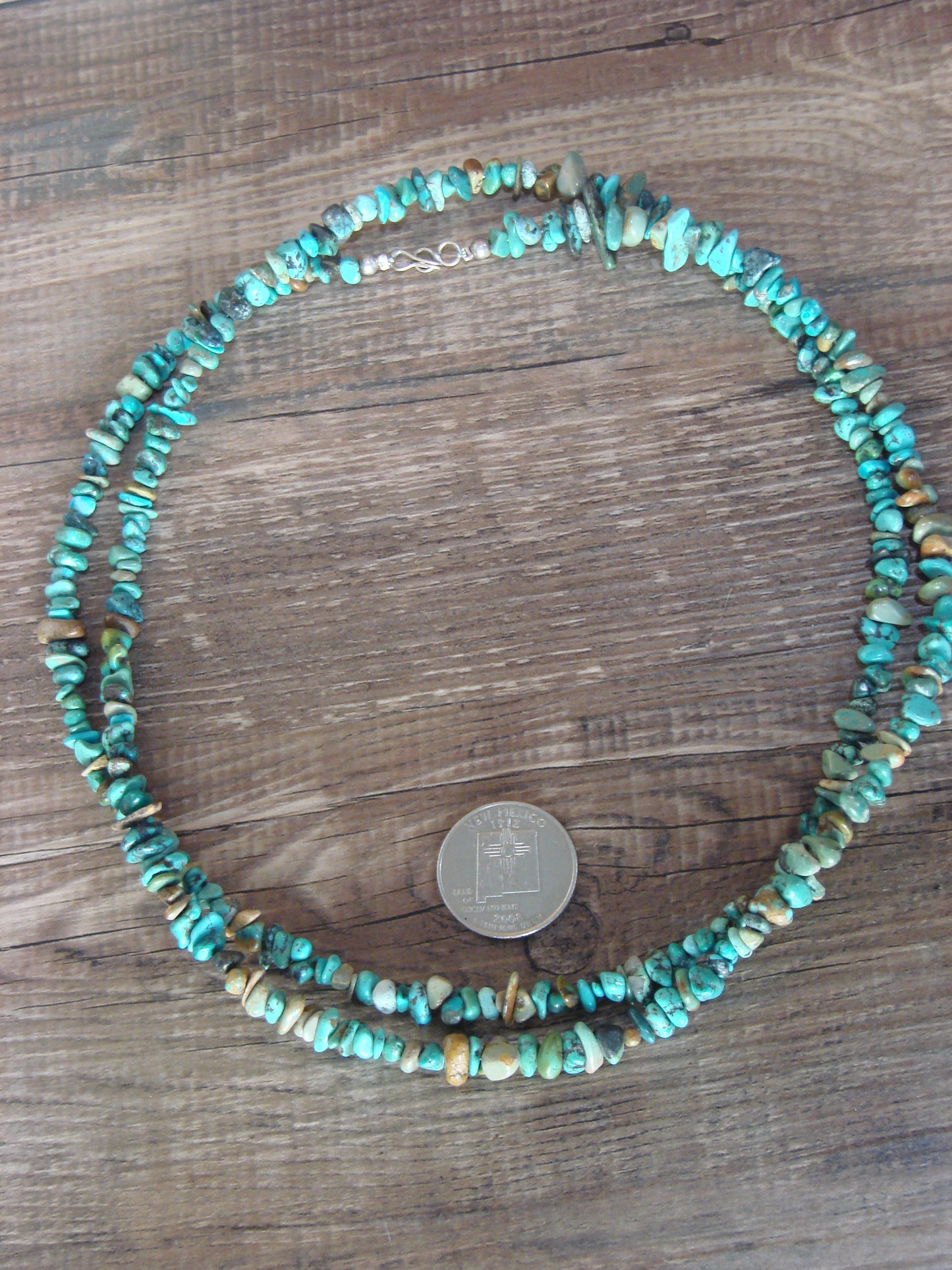 Native American Sterling Silver 36" Turquoise Nugget Stone Necklace by Coriz