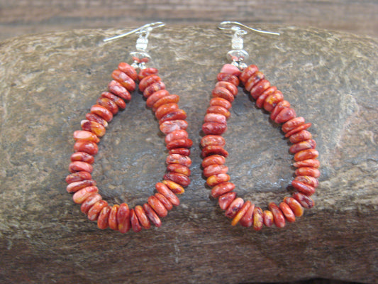Native American Hand Strung Coral Stone Dangle Earrings by Louise Joe