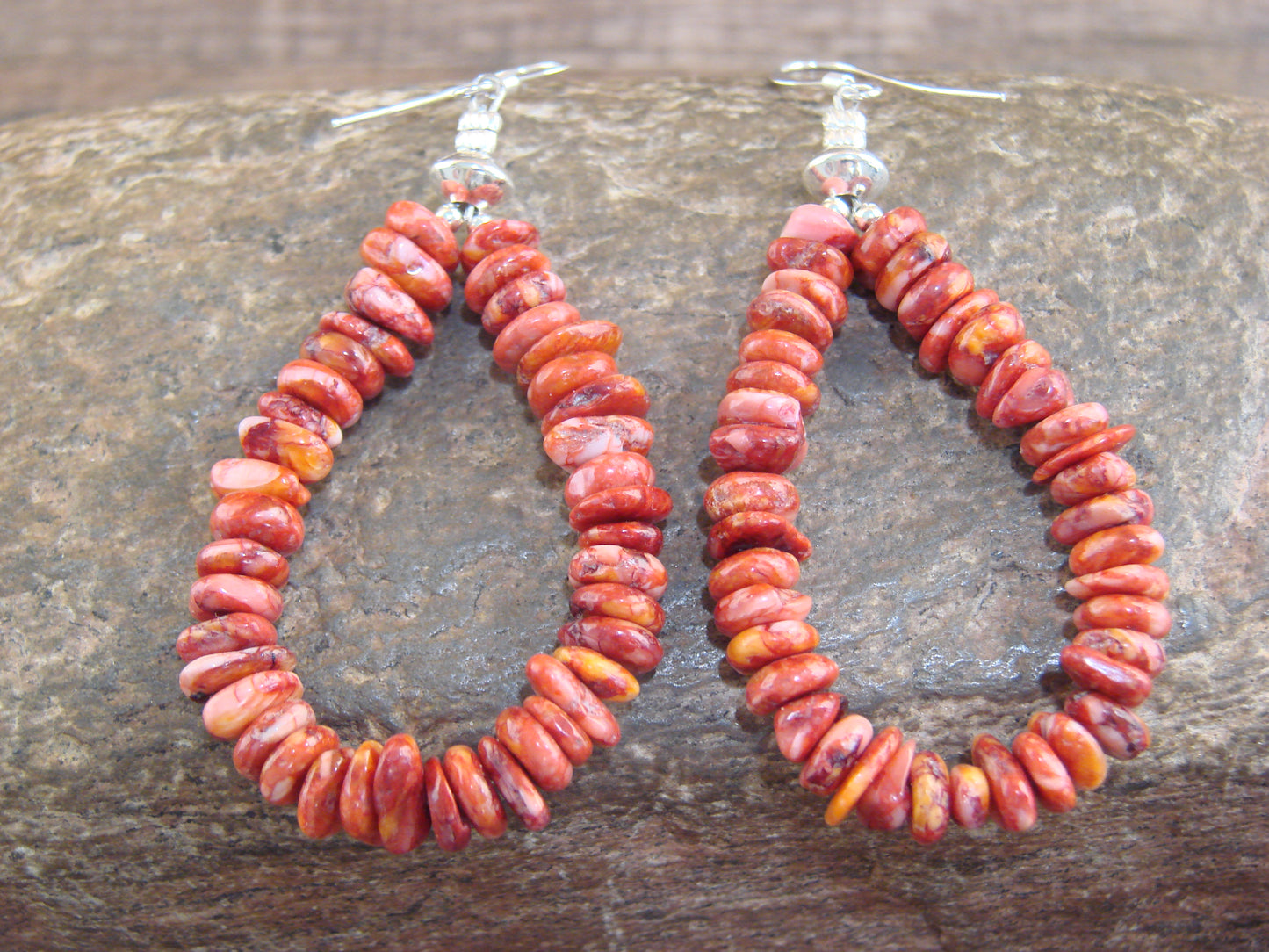Native American Hand Strung Coral Stone Dangle Earrings by Louise Joe
