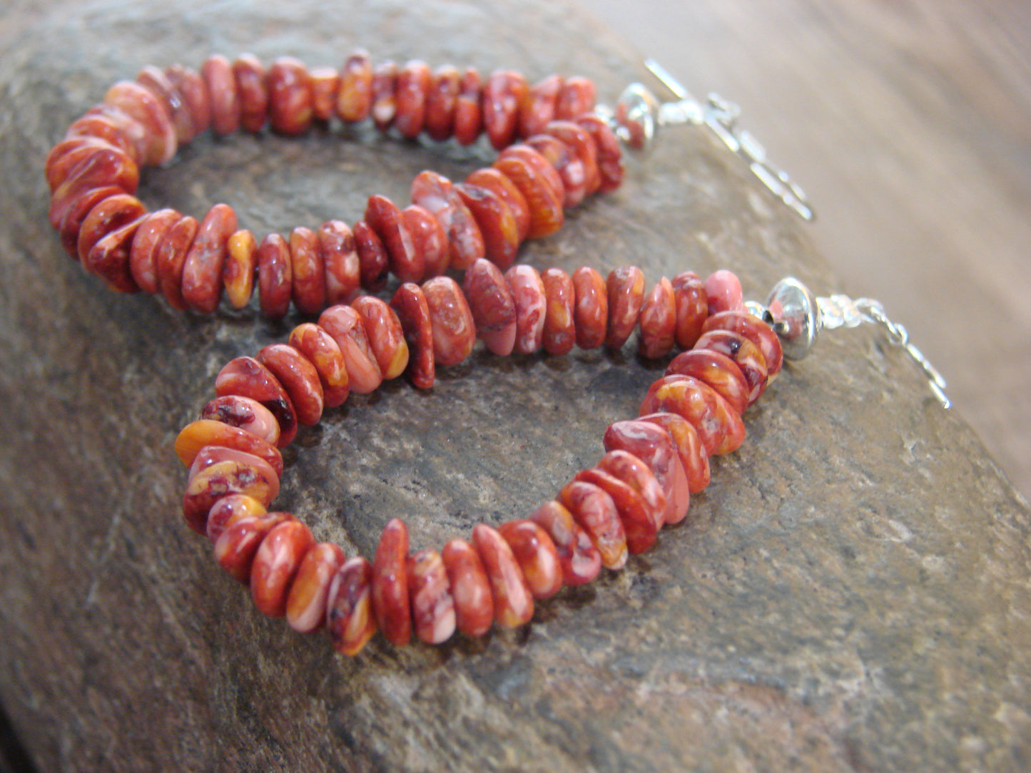 Native American Hand Strung Coral Stone Dangle Earrings by Louise Joe