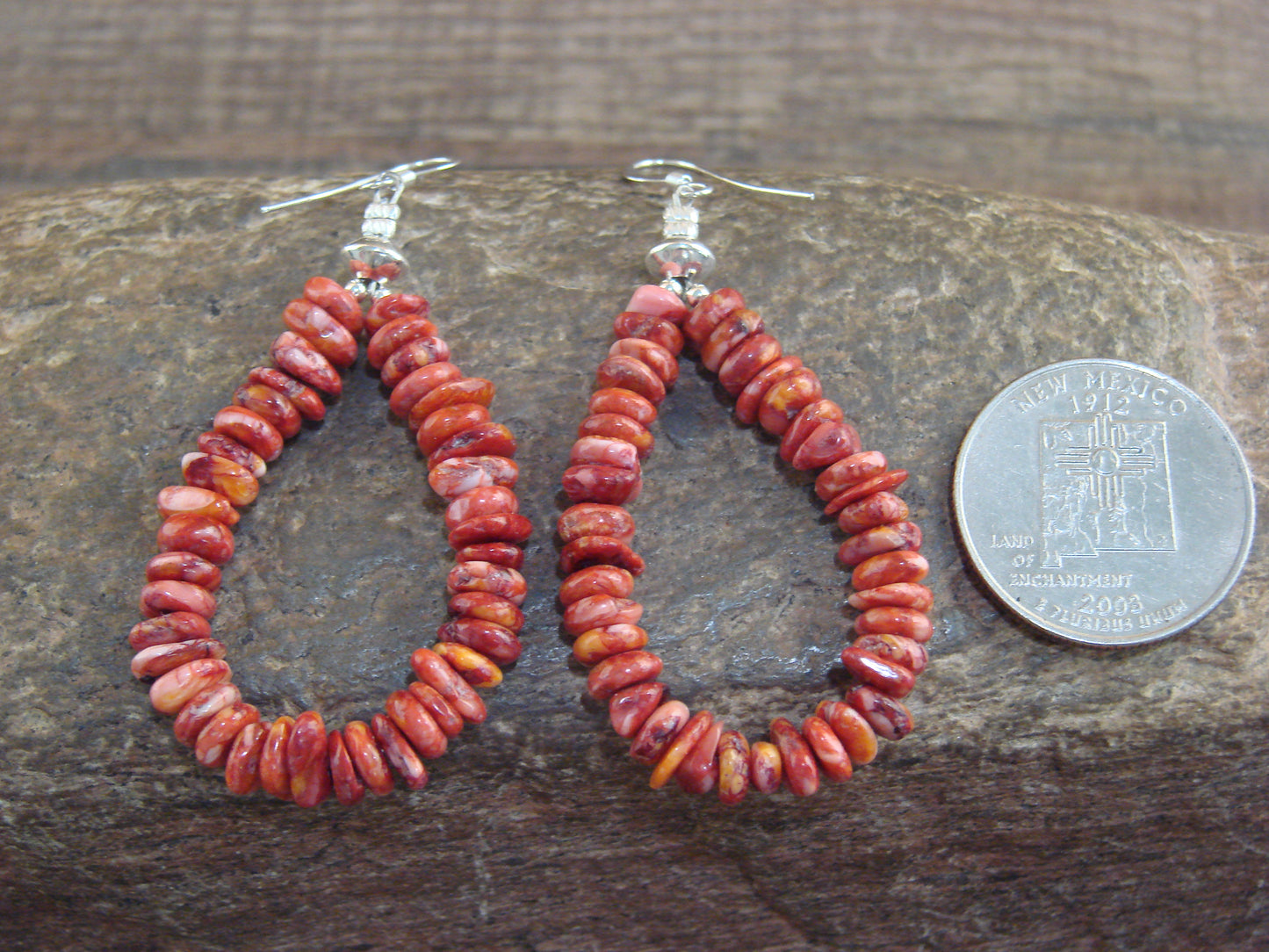 Native American Hand Strung Coral Stone Dangle Earrings by Louise Joe