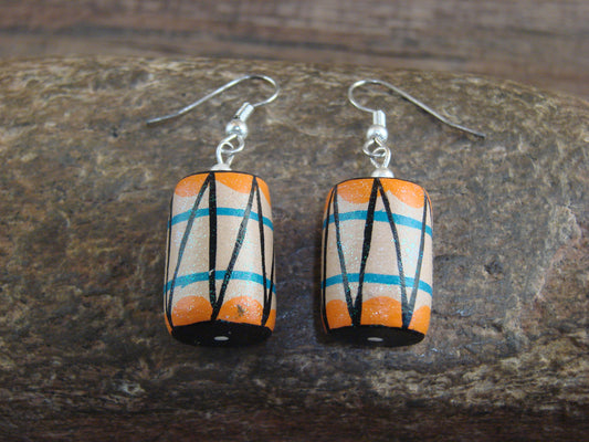 Native American Handmade & Handpainted Drum Clay Earrings by Chinana