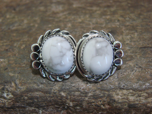 Navajo Sterling Silver Howlite Post Earrings by Delores Cadman