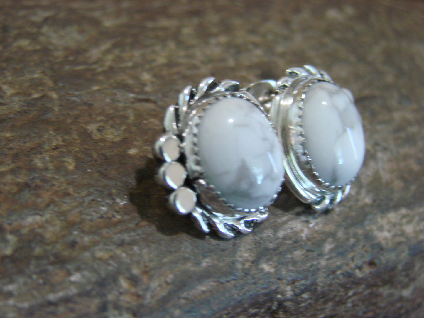 Navajo Sterling Silver Howlite Post Earrings by Delores Cadman