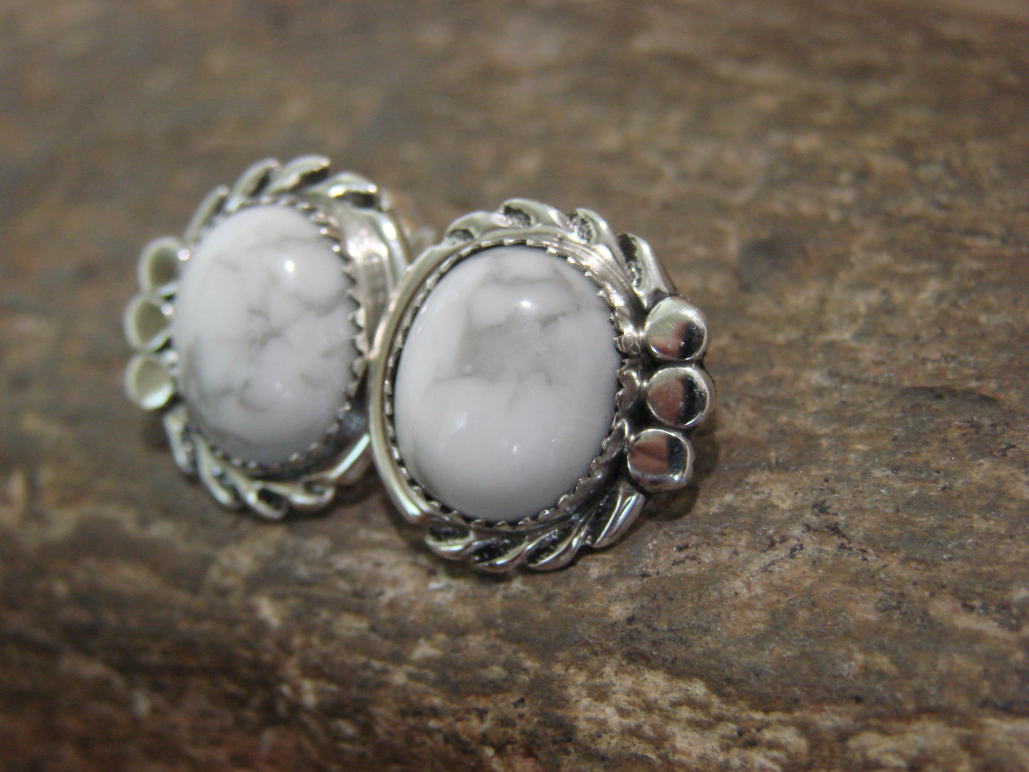 Navajo Sterling Silver Howlite Post Earrings by Delores Cadman