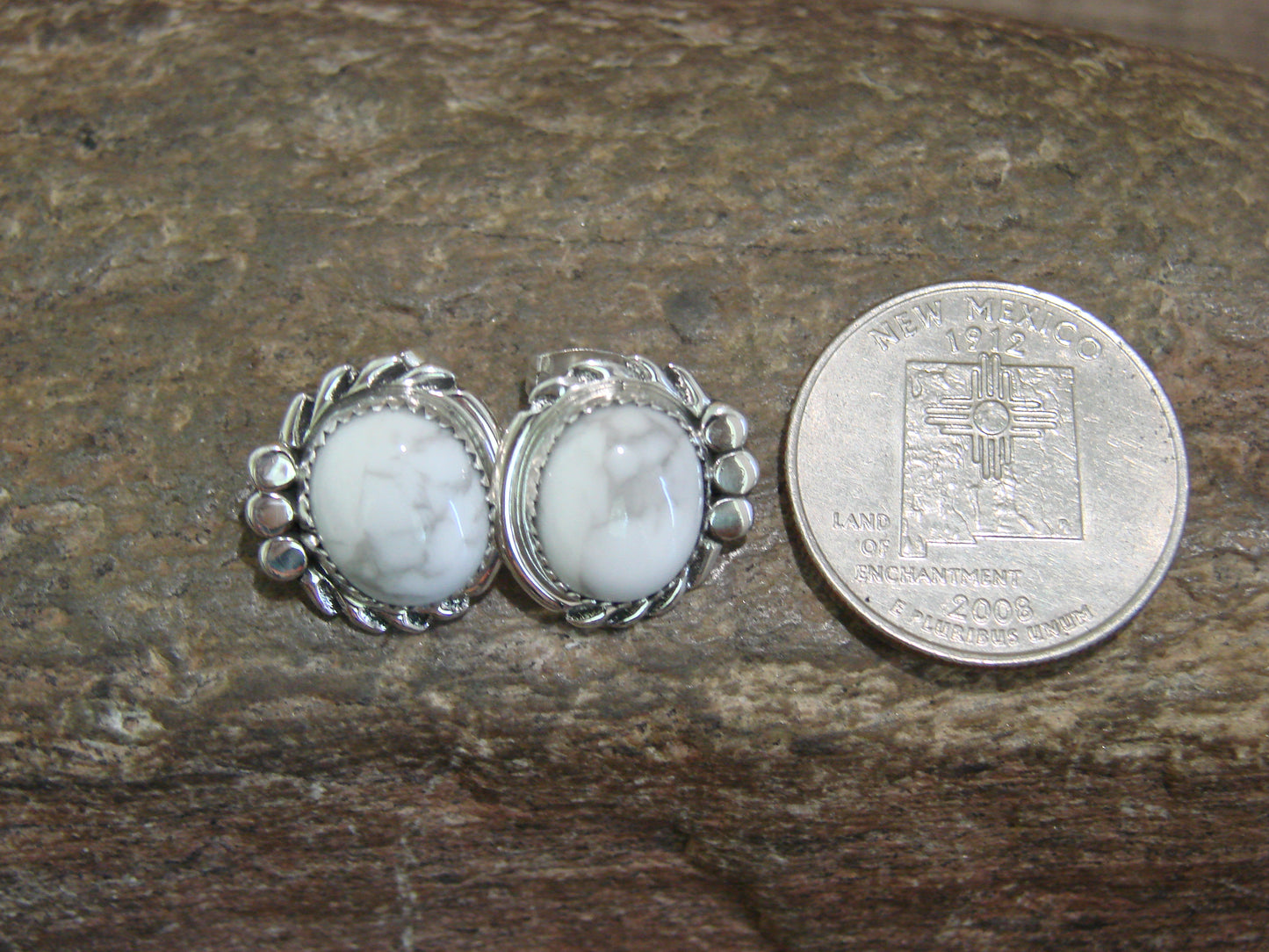 Navajo Sterling Silver Howlite Post Earrings by Delores Cadman