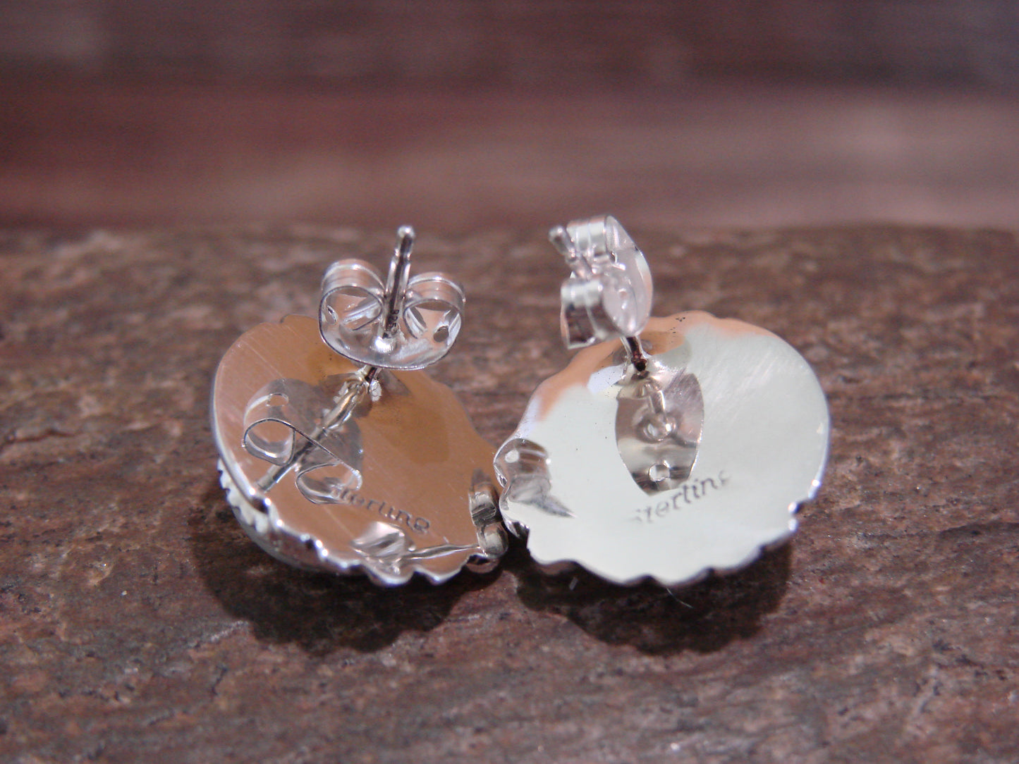 Navajo Sterling Silver Howlite Post Earrings by Delores Cadman