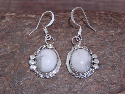 Navajo Indian Sterling Silver & Howlite Dangle Earrings by Delores Cadman