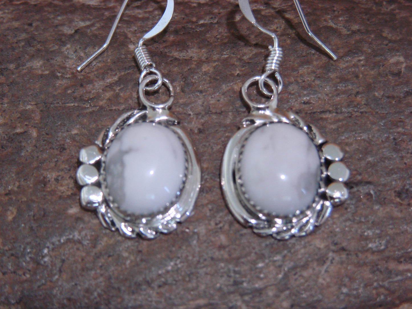 Navajo Indian Sterling Silver & Howlite Dangle Earrings by Delores Cadman