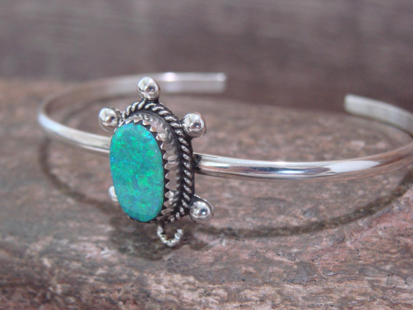 Native American Zuni Indian Sterling Silver & Green Opal Turtle Bracelet - Hustito