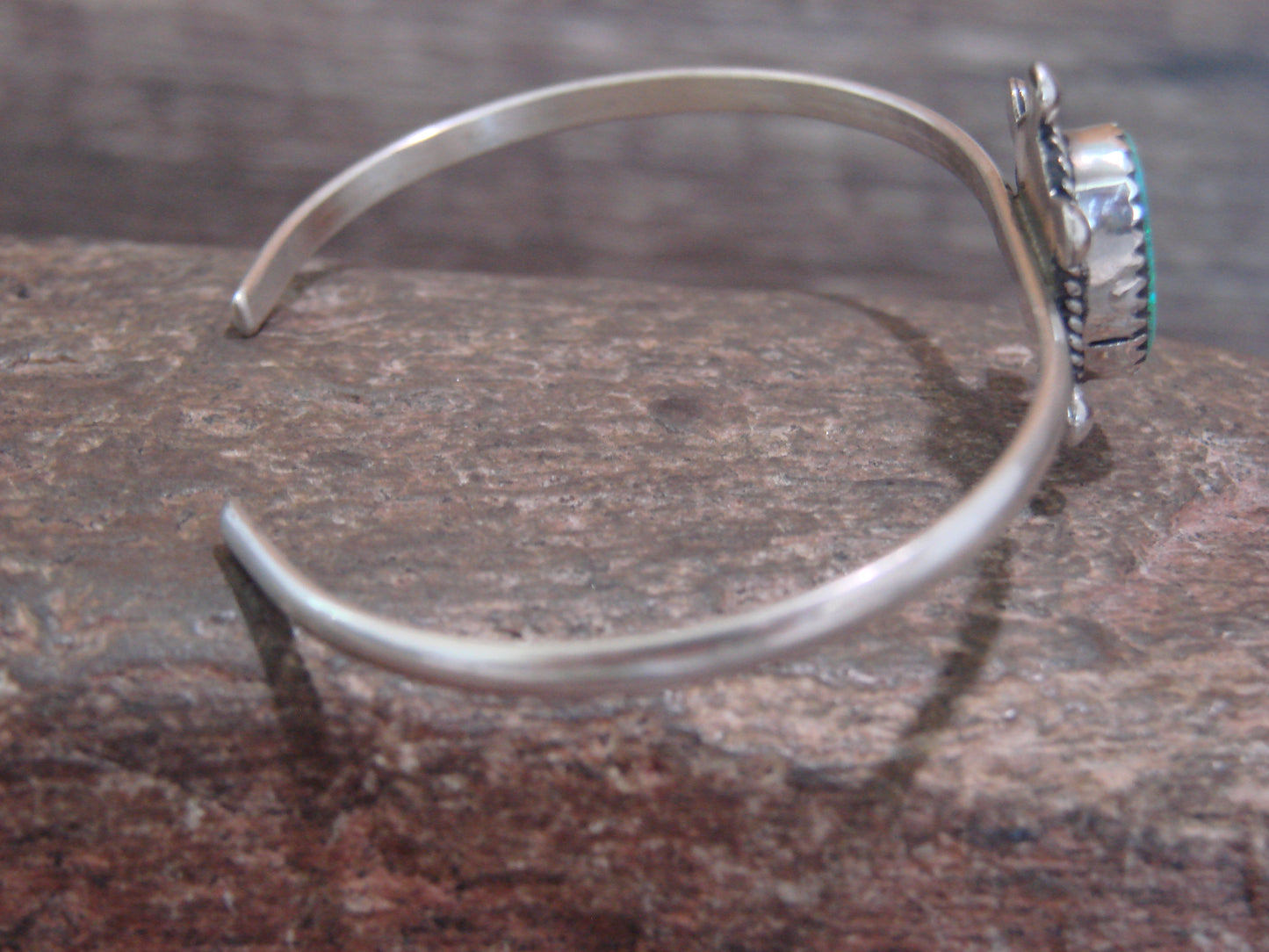 Native American Zuni Indian Sterling Silver & Green Opal Turtle Bracelet - Hustito