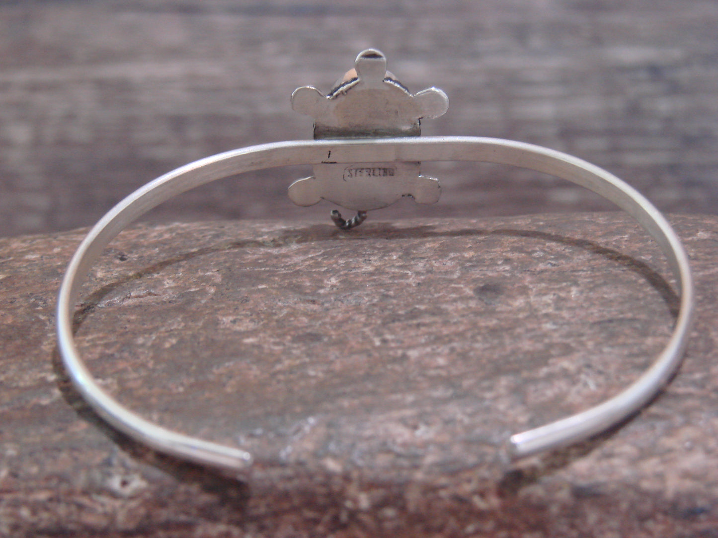 Native American Zuni Indian Sterling Silver & Green Opal Turtle Bracelet - Hustito