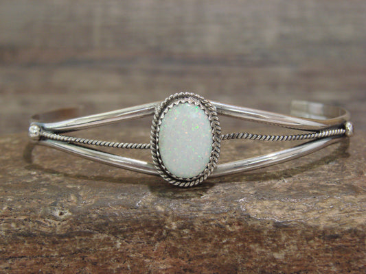 Native American Navajo Indian Sterling Silver & White Opal Bracelet by Saunders