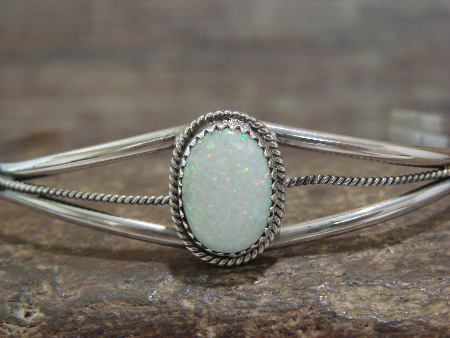 Native American Navajo Indian Sterling Silver & White Opal Bracelet by Saunders