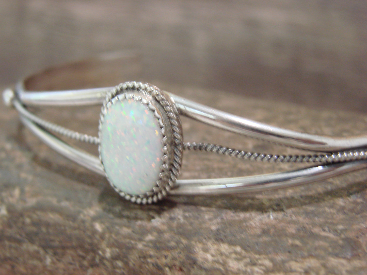 Native American Navajo Indian Sterling Silver & White Opal Bracelet by Saunders