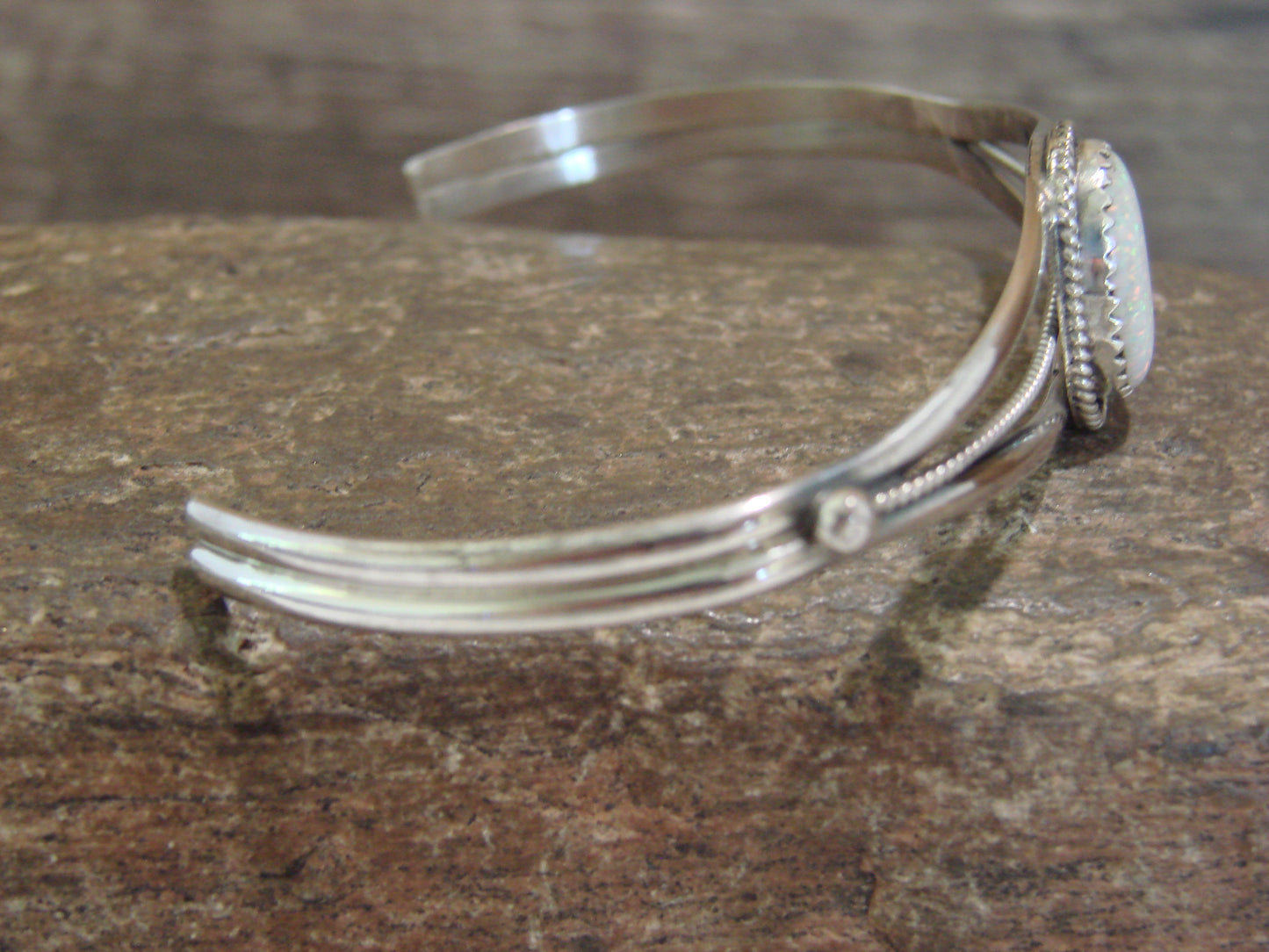 Native American Navajo Indian Sterling Silver & White Opal Bracelet by Saunders