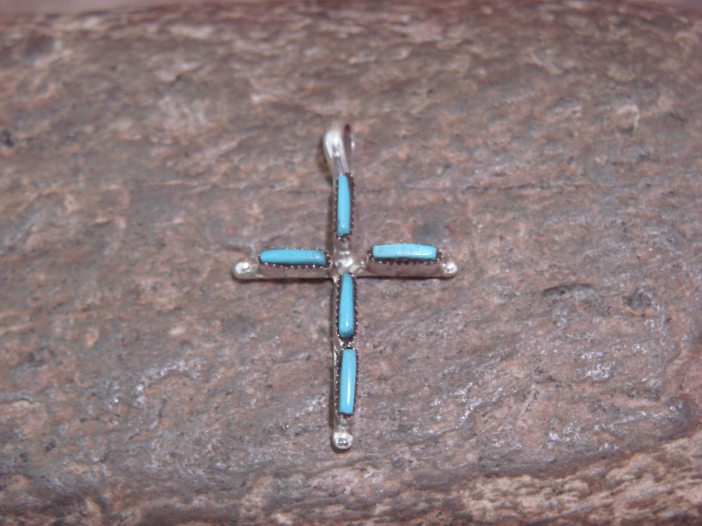 Native American Zuni Indian Sterling Silver Turquoise Cross Pendant by Peywa