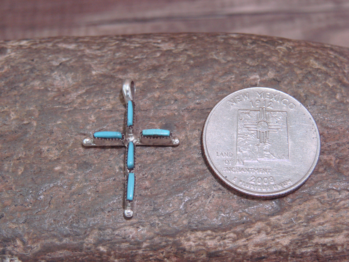 Native American Zuni Indian Sterling Silver Turquoise Cross Pendant by Peywa