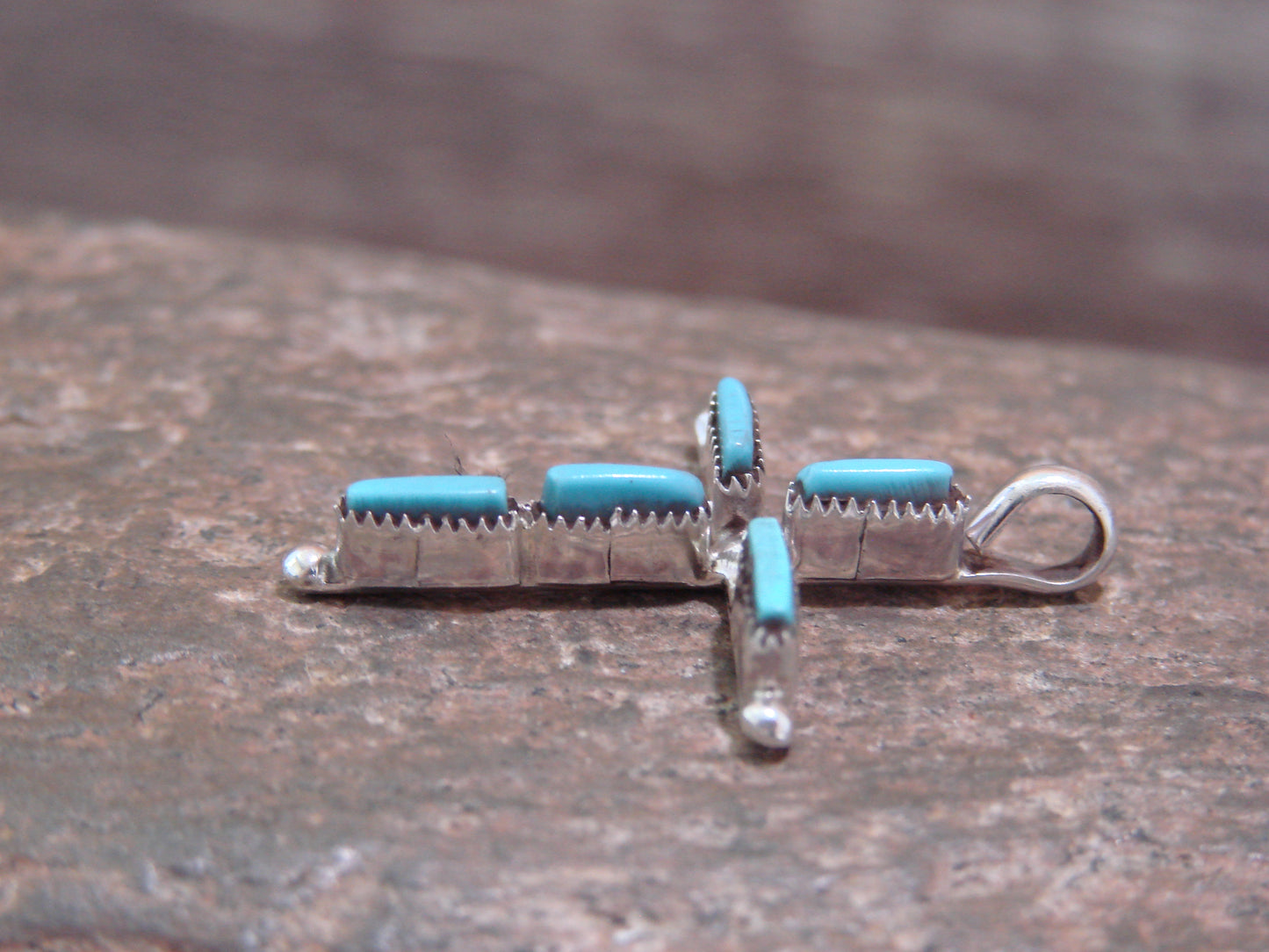 Native American Zuni Indian Sterling Silver Turquoise Cross Pendant by Peywa