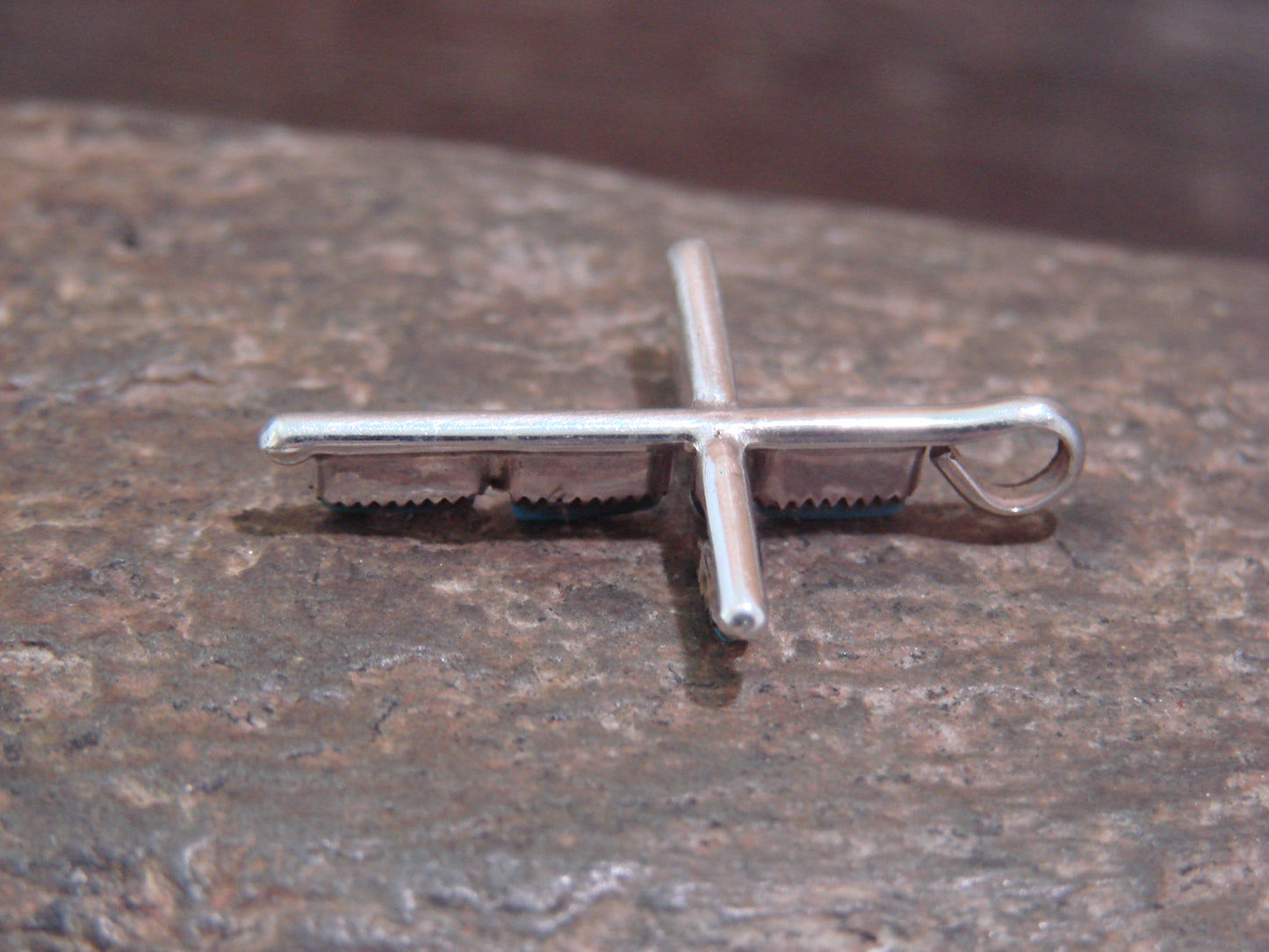 Native American Zuni Indian Sterling Silver Turquoise Cross Pendant by Peywa