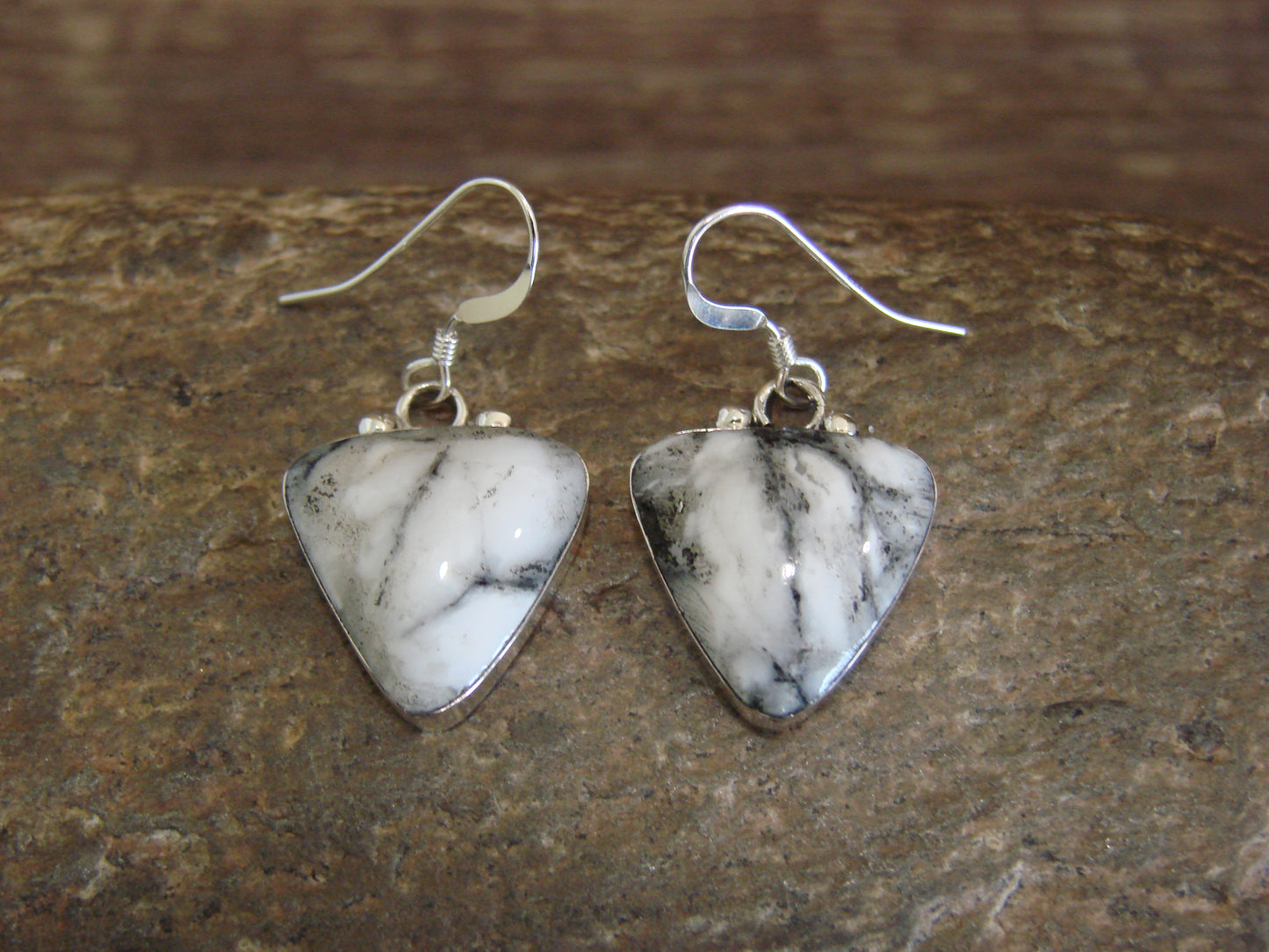 Navajo Sterling Silver & White Buffalo Turquoise Dangle Earrings by Lopez