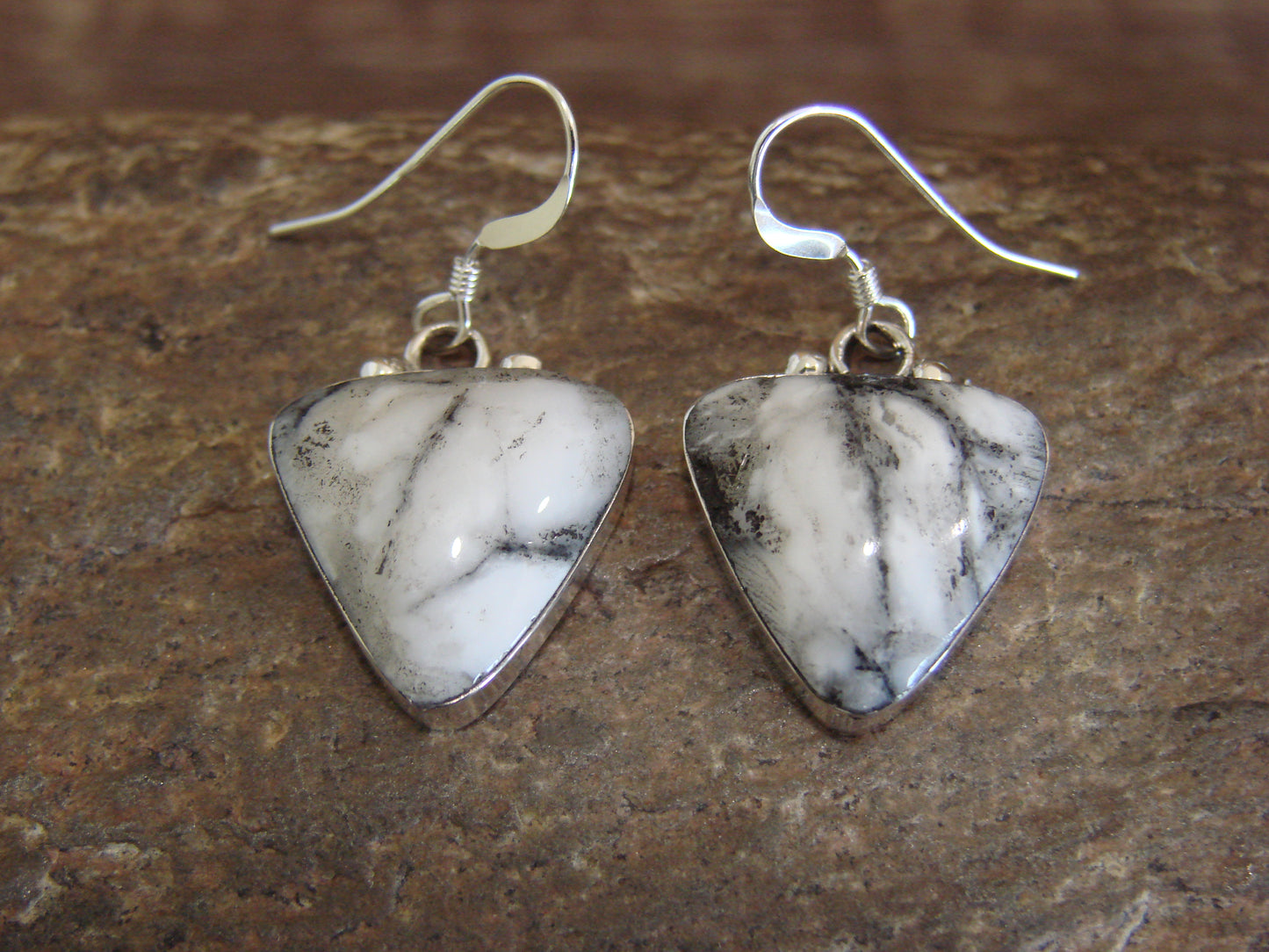 Navajo Sterling Silver & White Buffalo Turquoise Dangle Earrings by Lopez