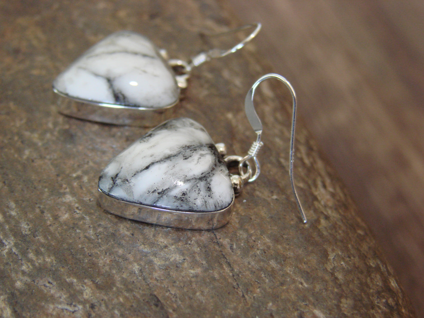 Navajo Sterling Silver & White Buffalo Turquoise Dangle Earrings by Lopez