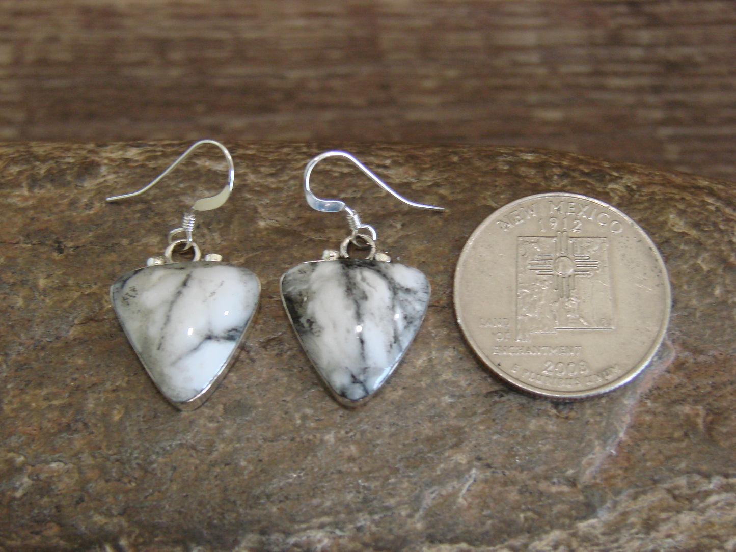 Navajo Sterling Silver & White Buffalo Turquoise Dangle Earrings by Lopez