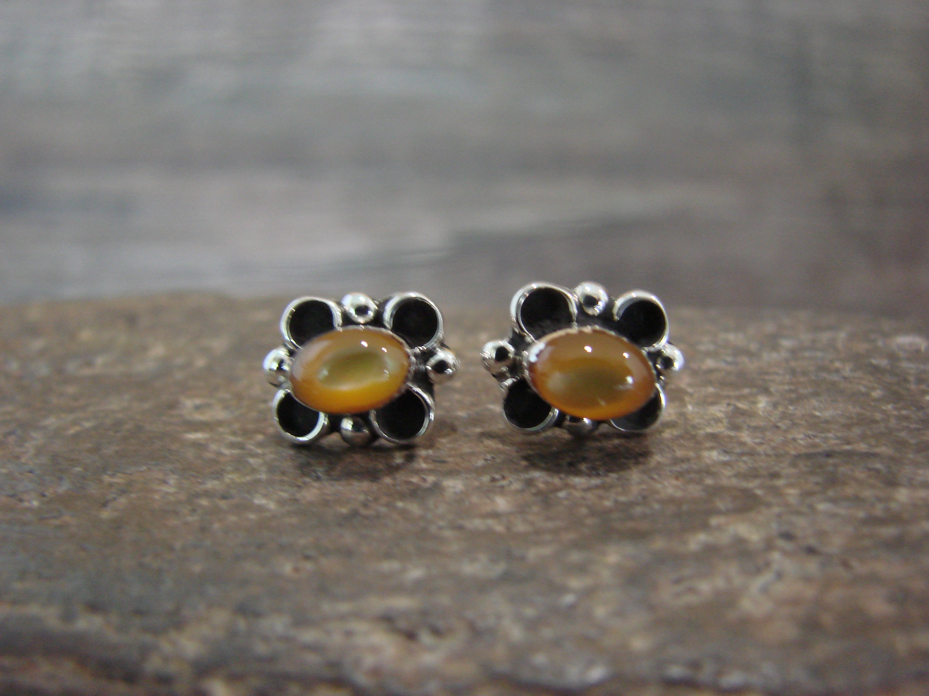 Zuni Indian Sterling Silver Shell Stud Earrings by Kanesta NTNM