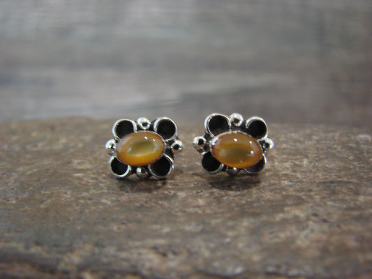 Zuni Indian Sterling Silver Shell Stud Earrings by Kanesta