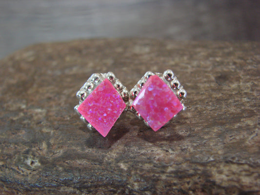 Zuni Indian Sterling Silver Pink Opal Stud Post Earrings by Bobelu