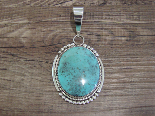 Large Zuni Indian Sterling Silver & Turquoise Pendant - Calavaza