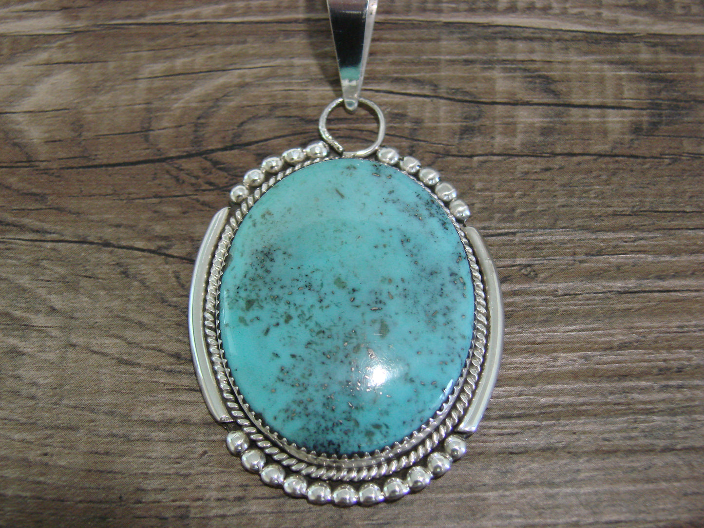 Large Zuni Indian Sterling Silver & Turquoise Pendant - Calavaza