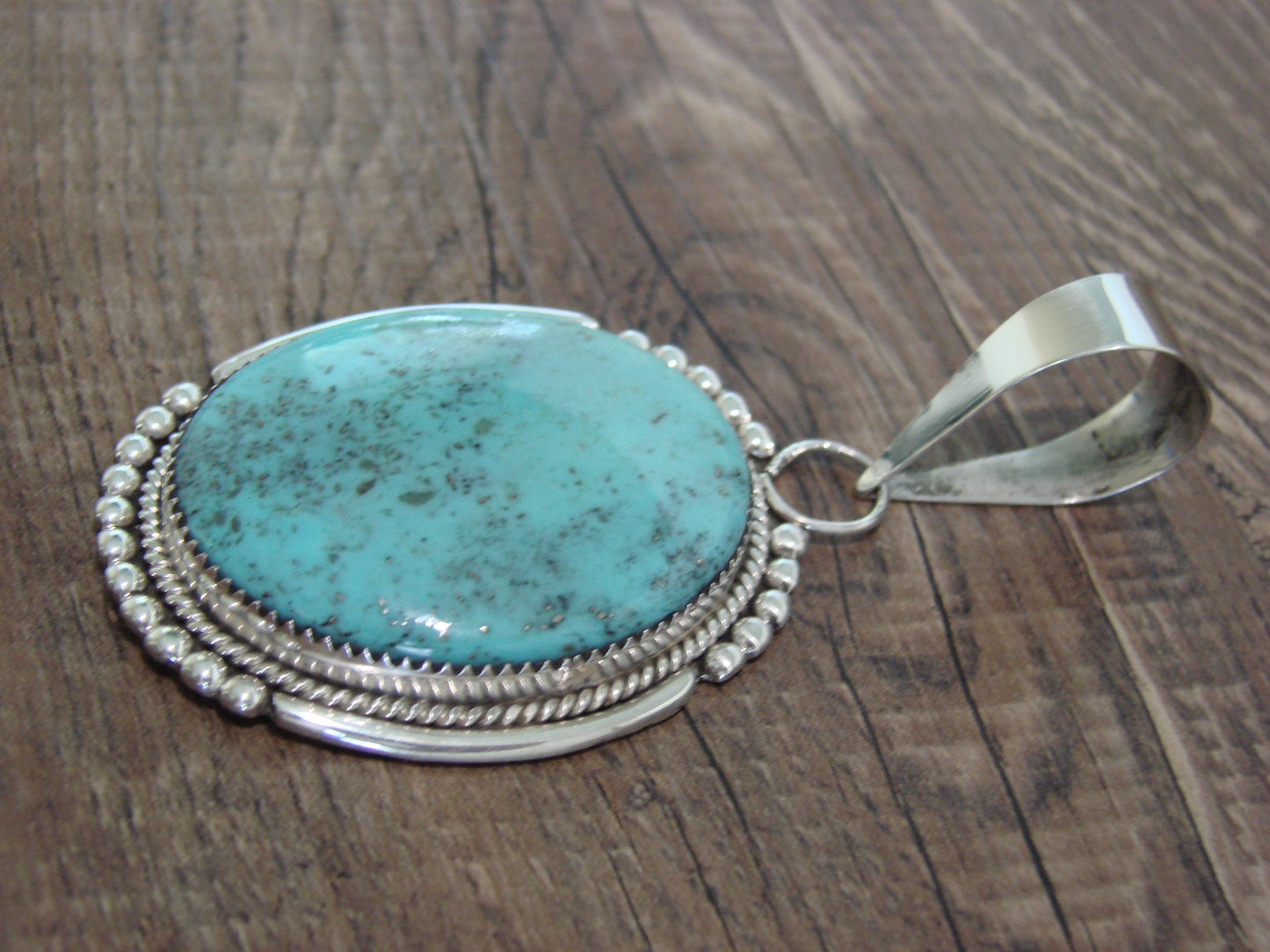 Large Zuni Indian Sterling Silver & Turquoise Pendant - Calavaza