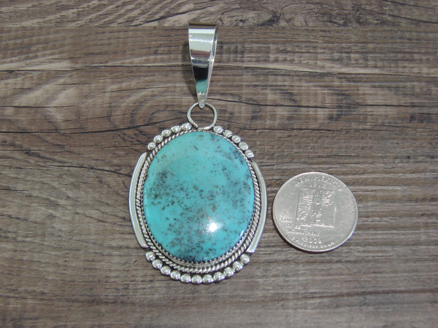Large Zuni Indian Sterling Silver & Turquoise Pendant - Calavaza