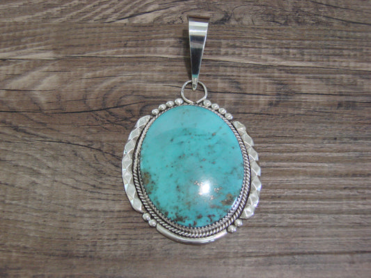 Large Zuni Indian Sterling Silver & Turquoise Pendant - Calavaza