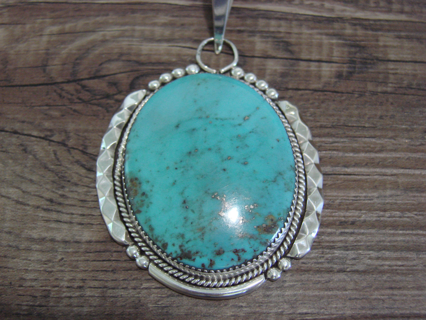 Large Zuni Indian Sterling Silver & Turquoise Pendant - Calavaza